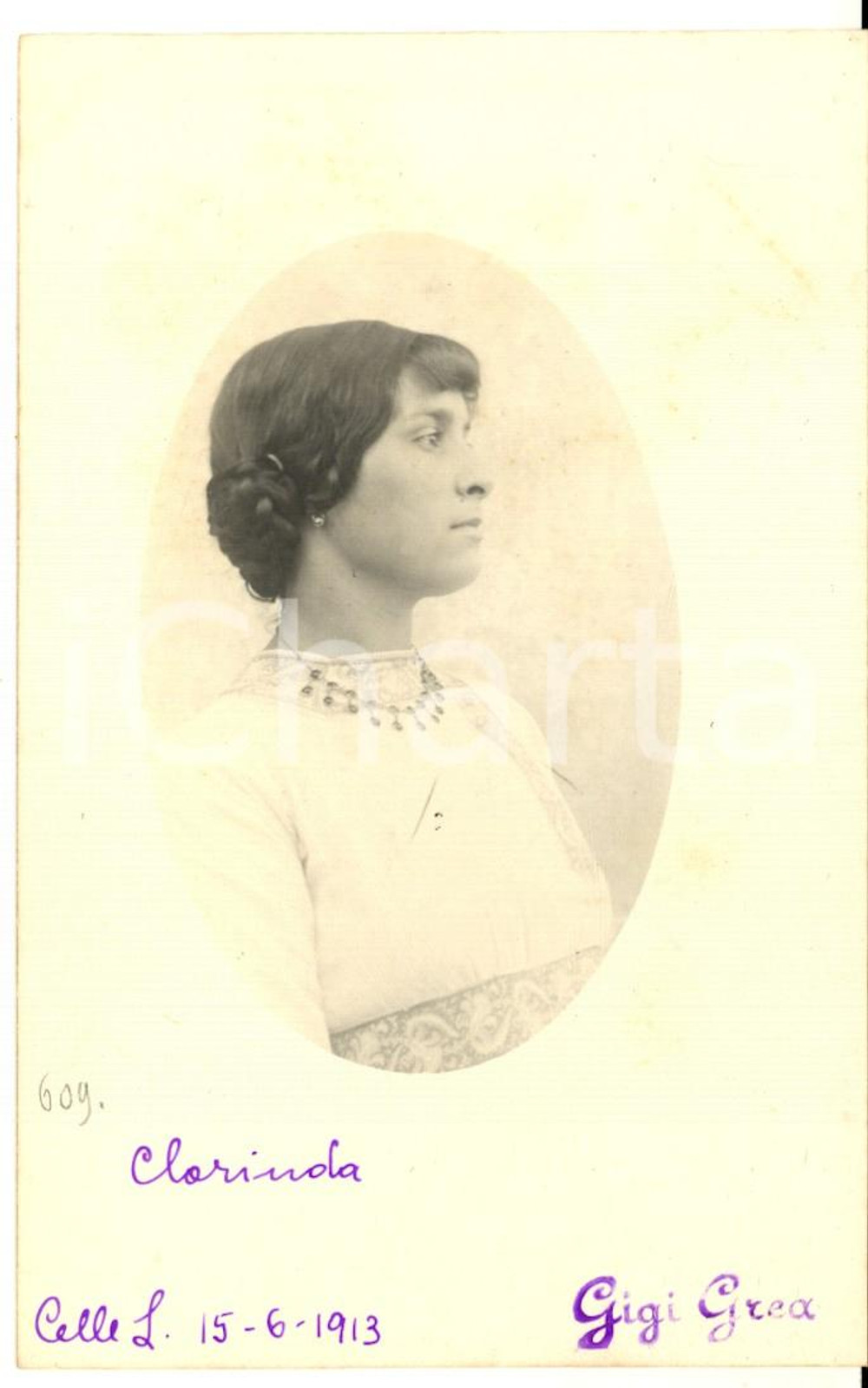 1913 CELLE LIGURE Ritratto di Clorinda COSTA di profilo - Foto cartolina