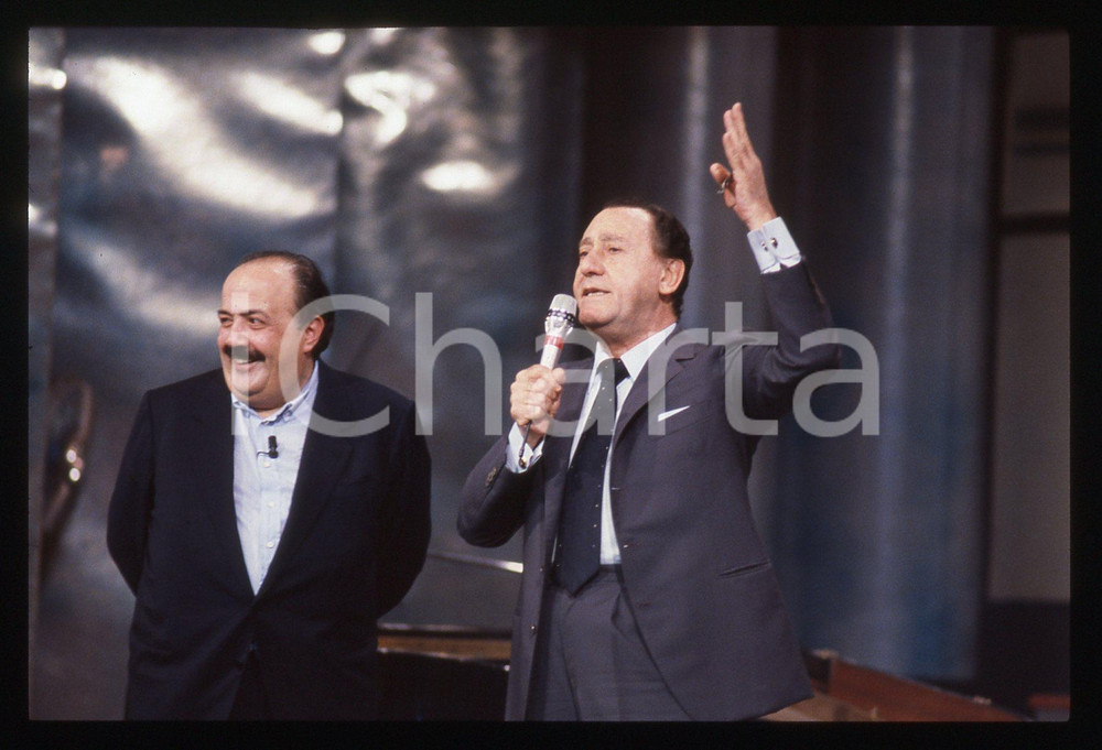 Fotografia d epoca originale 35mm vintage slide 1989 SAINTVINCENT Alberto SORDI Maurizio COSTANZO 1 1