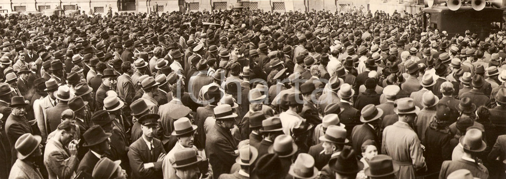 Fotografia d epoca originale 1938 MILANO Folla ascolta furgone radiofonico del PNF Fotografia DOPPIA 1