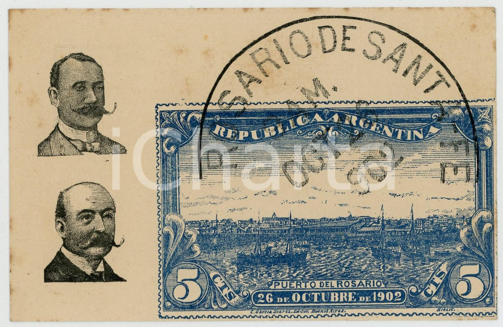 1902 ROSARIO DE SANTA FE - ARGENTINA Illustrated postcard FP NV  Cartolina postale d'epoca, non viaggiata. FAIR/discreto Bruniture diffuse Formato: 13x8 cm originale e autentica 1