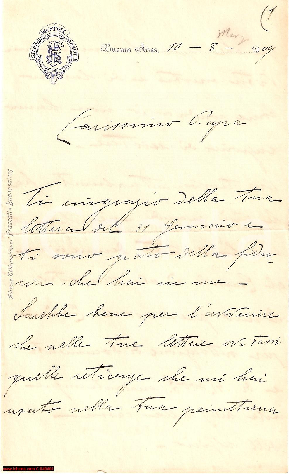 Documento originale, autentico 1909 BUENOS AIRES Cap. CASINI Scandalo Regia Marina 1