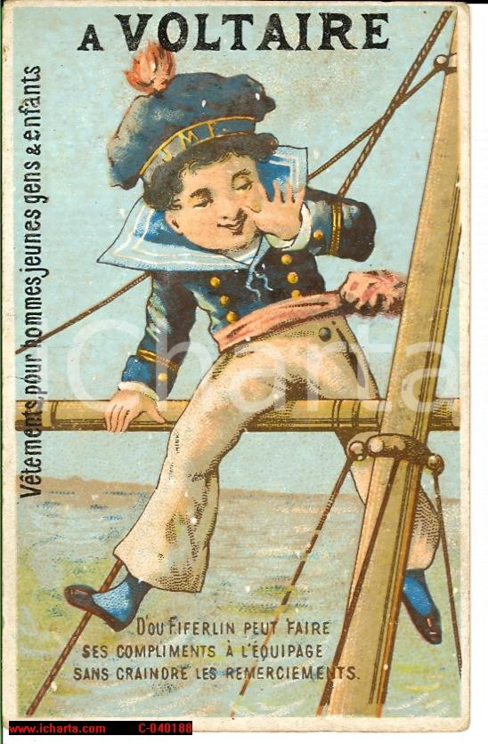 Materiale pubblicitario d’epoca 1893 PARIS Habillements chapellerie A. VOLTAIRE vintage 1