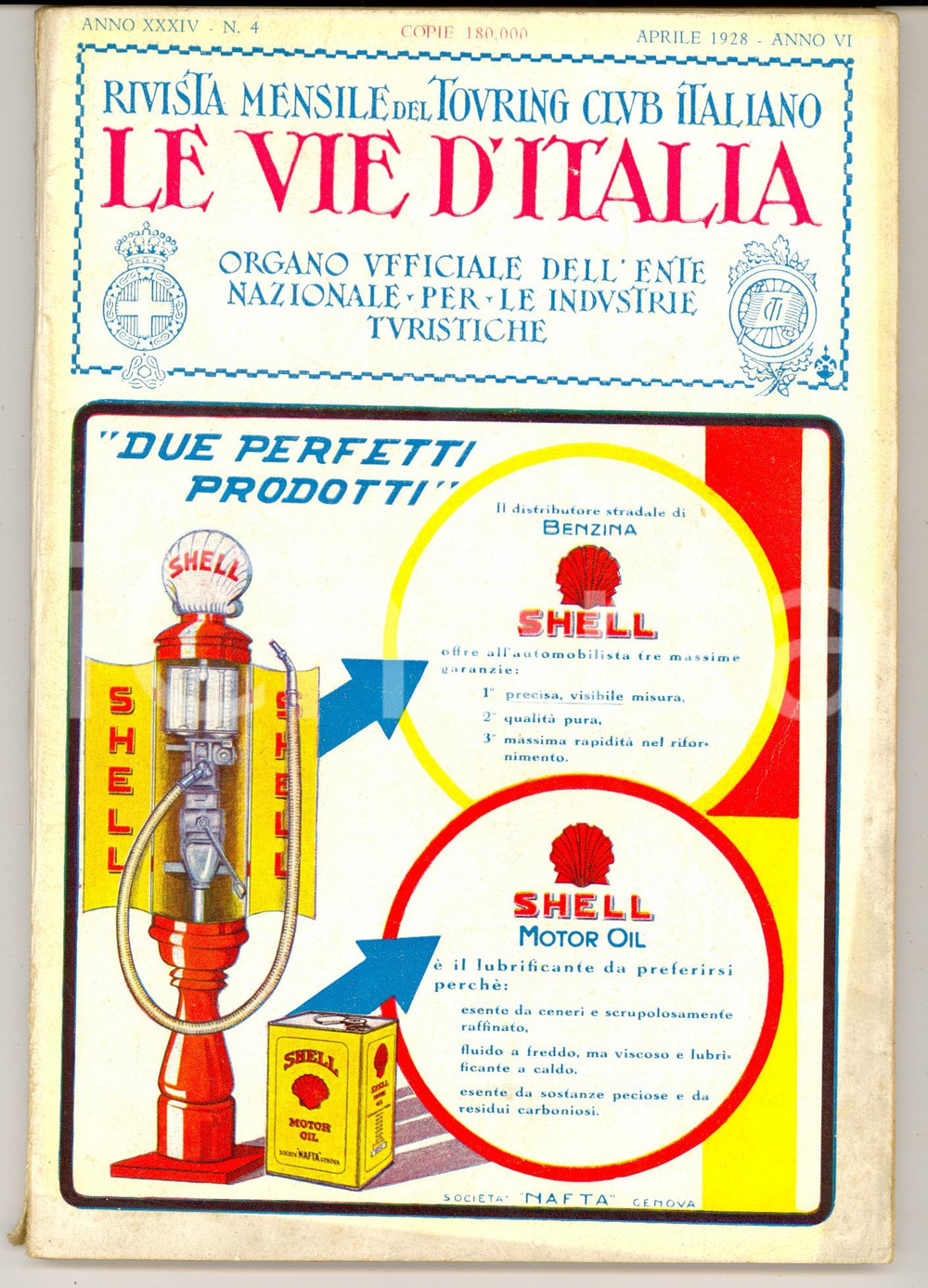 Giornale, rivista storica 1928 TOURING CLUB ITALIANO Nuovo porto di PALERMO *Anno XXXIV nÂ°4 SHELL 1