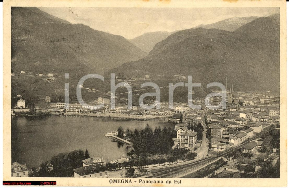 Cartolina originale da collezione Omegna anni '30 Lungolago da Est e ferrovia *FP VG 1