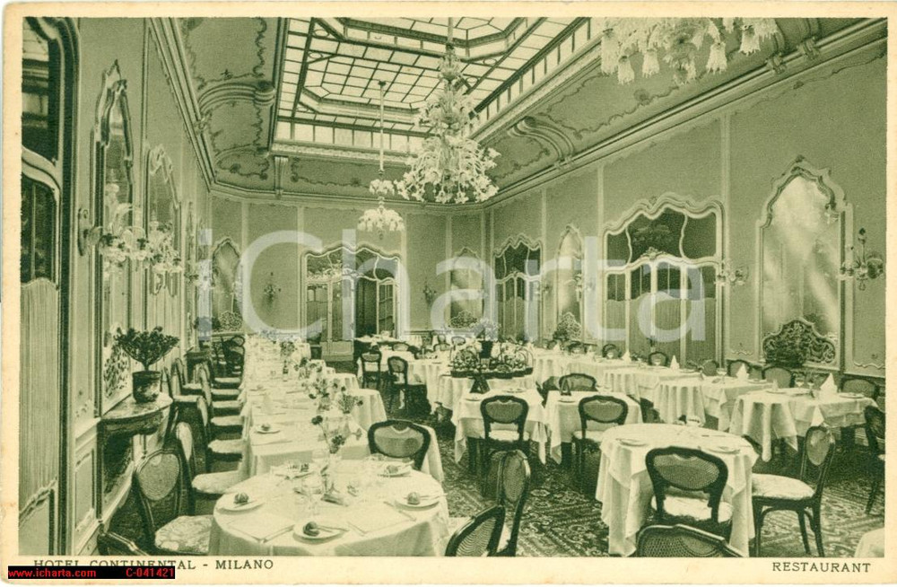 Cartolina originale da collezione 1920ca MILANO Via Manzoni 7 Salone ristorante Hotel CONTINENTAL Cartolina 1