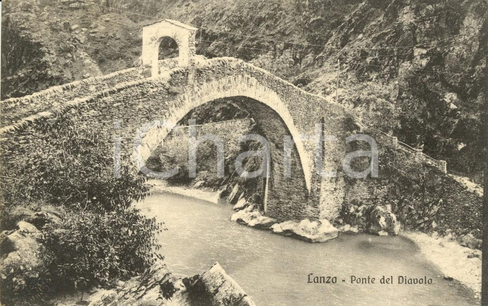 Cartolina originale da collezione 1910 LANZO TORINESE (TO) Ponte del DIAVOLO su fiume STURA *Cartolina FP VG 1