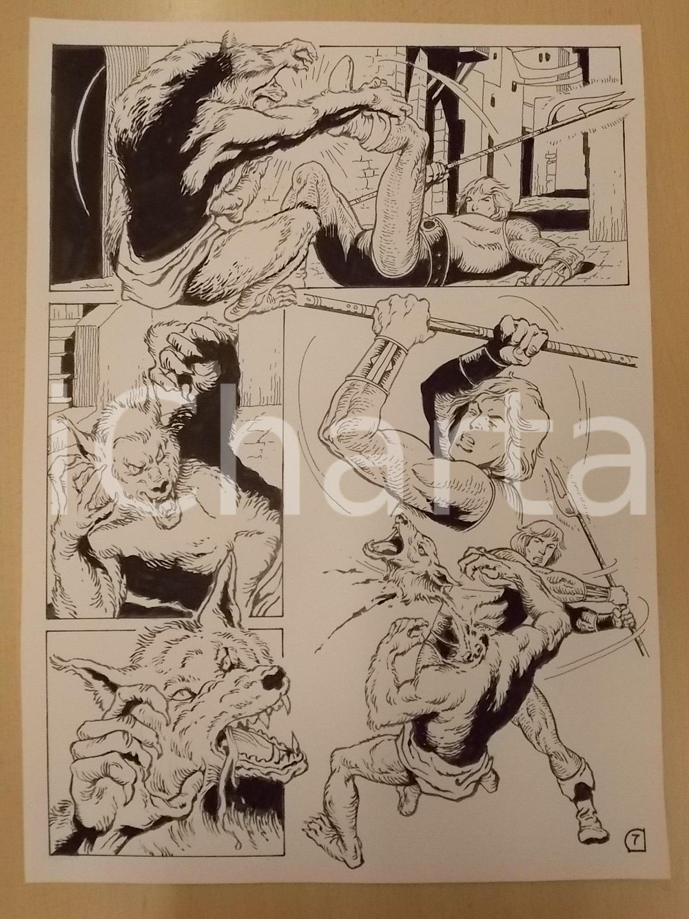 Opera d’arte autentica 1975 ca LUBE Luciano Bernasconi KABUR decapita uomo lupo Tavola originale 1