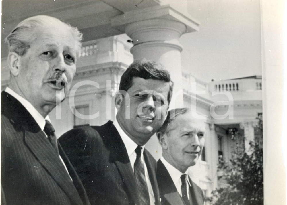 Fotografia d epoca originale 1962 WASHINGTON Casa Bianca  John KENNEDY Harold MACMILLAN Alec DOUGLASHOME 1