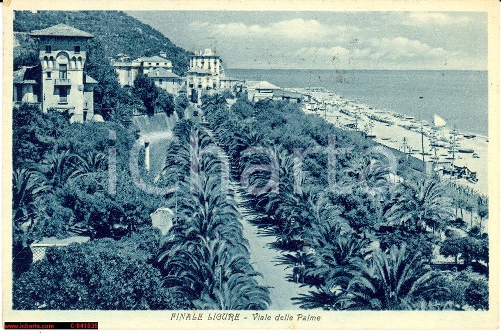Cartolina originale da collezione 1940 FINALE LIGURE Viale delle Palme LOTTERIA DI TRIPOLI 1