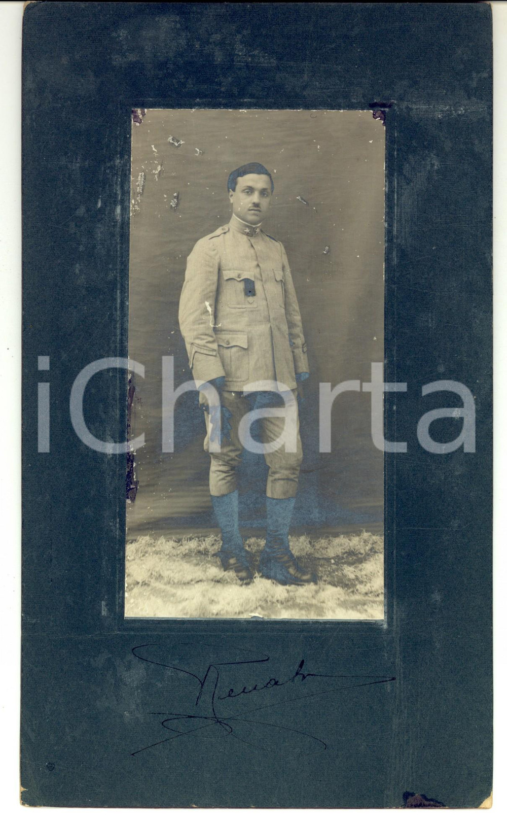 Fotografia d epoca originale 1915 COSENZA REGIO ESERCITO Soldato di fanteria con i guanti Foto 15x24 cm 1