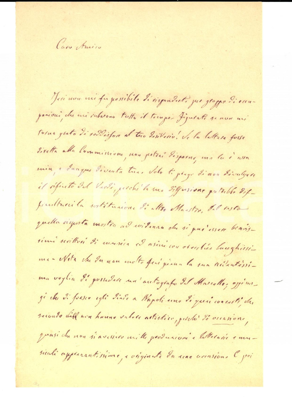 Autografo originale 1873 PADOVA Giuseppe VERDI asino con orecchie lunghissime Gino CITTADELLA 1