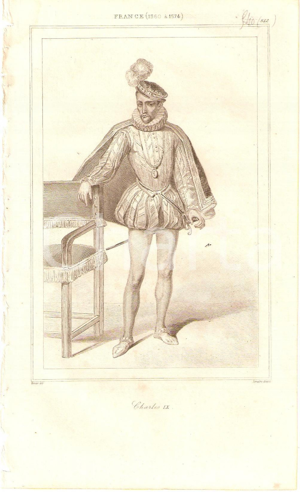 Stampa, bozzetto originale 1840 FRANCE Roi Charles IX Portrait  L Univers Stampa Inc. LEMAITRE 1