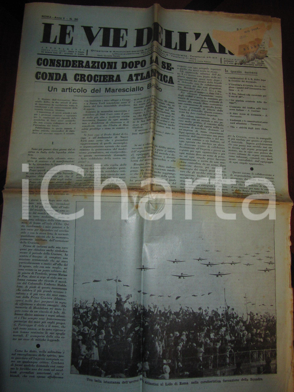 Giornale, rivista storica 1933 LE VIE DELL ARIA Italo BALBO sulla seconda CROCIERA ATLANTICA Giornale 1