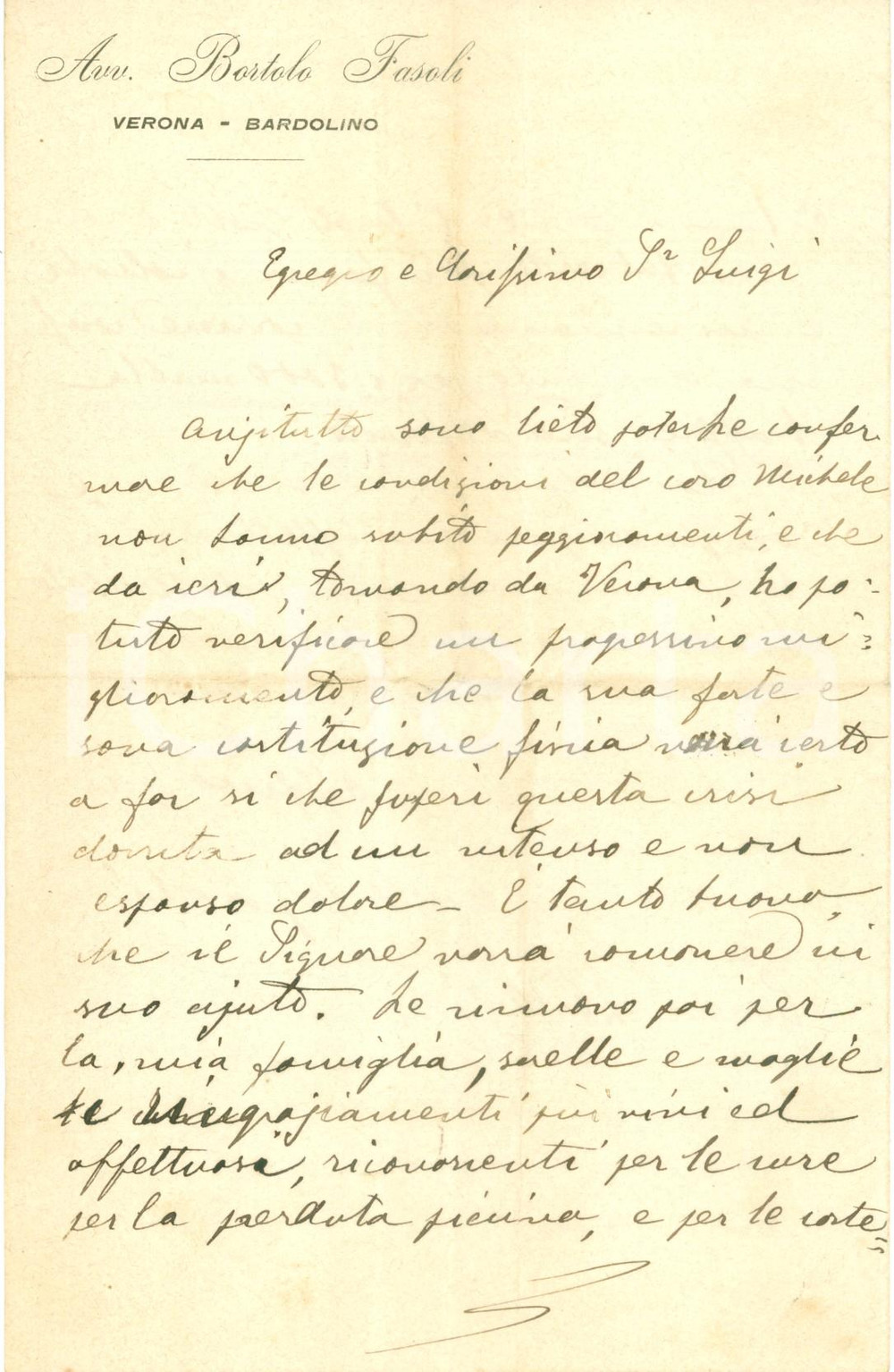 Manoscritto, lettera originale 1907 BARDOLINO VR Avvocato Bortolo FASOLI tratta vendita di un campo Lettera 1