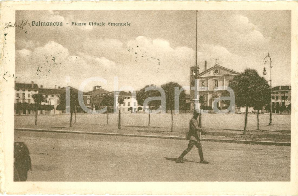 Cartolina originale da collezione 1917 PALMANOVA UD Piazza VITTORIO EMANUELE con soldato 1