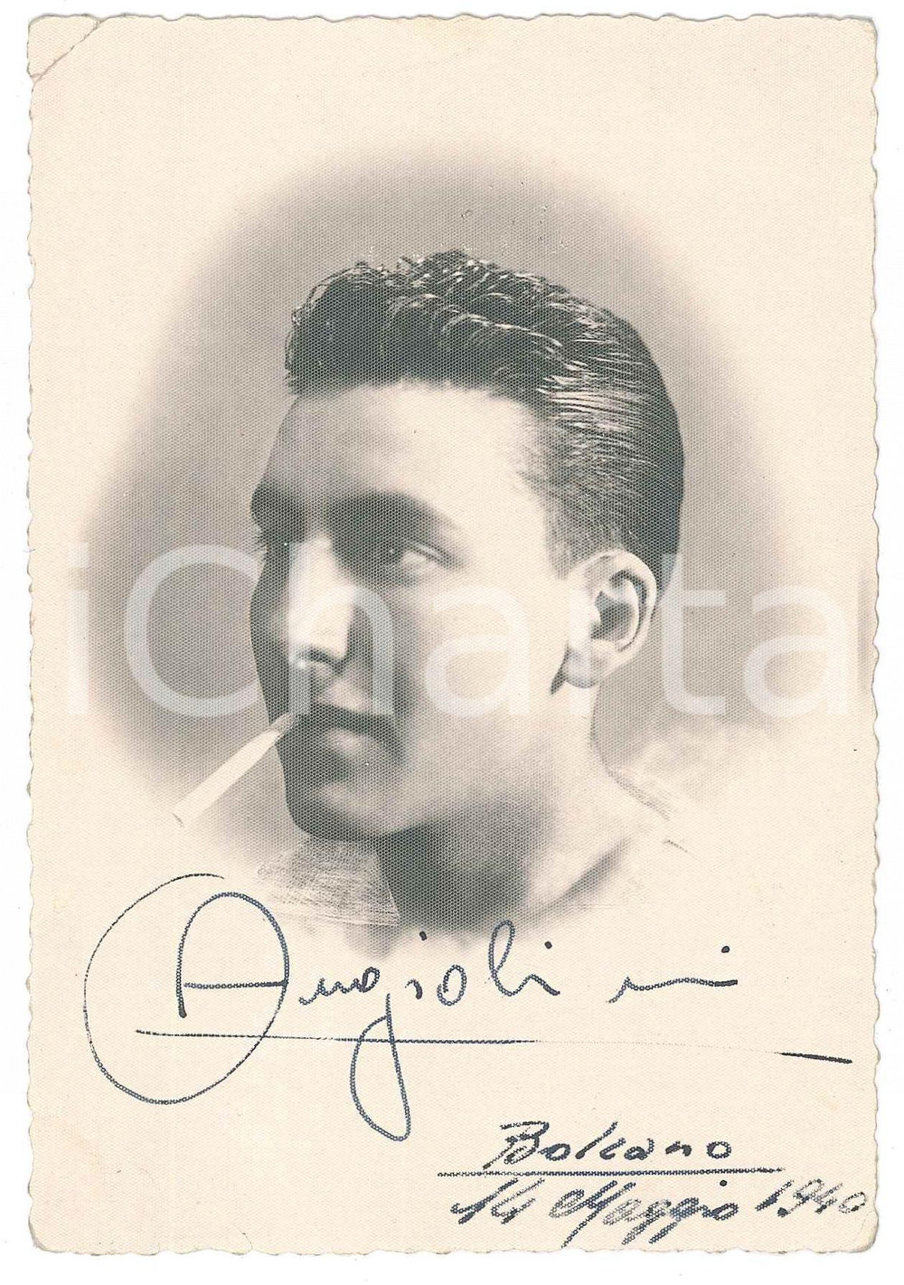 Fotografia d epoca originale 1940 BOLZANO Mario ANGIOLINI Ritratto con sigaretta JOLLY CLUB Foto 10x14 cm 1
