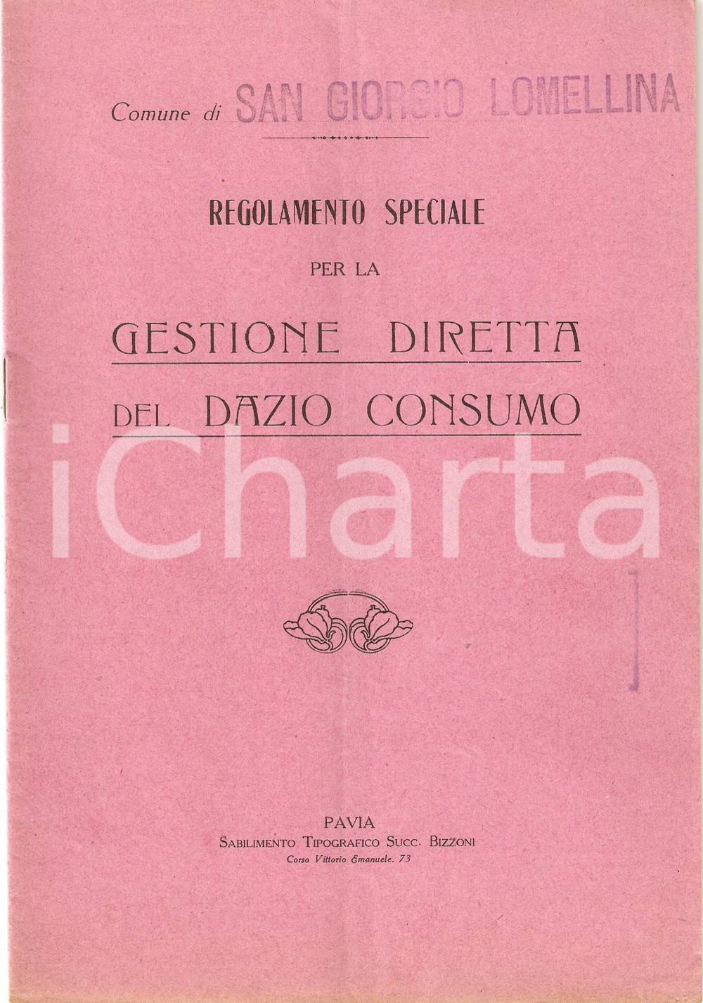 Libro, pubblicazione d'epoca 1927 SAN GIORGIO DI LOMELLINA Regolamento Gestione Dazio consumo *Libretto 1