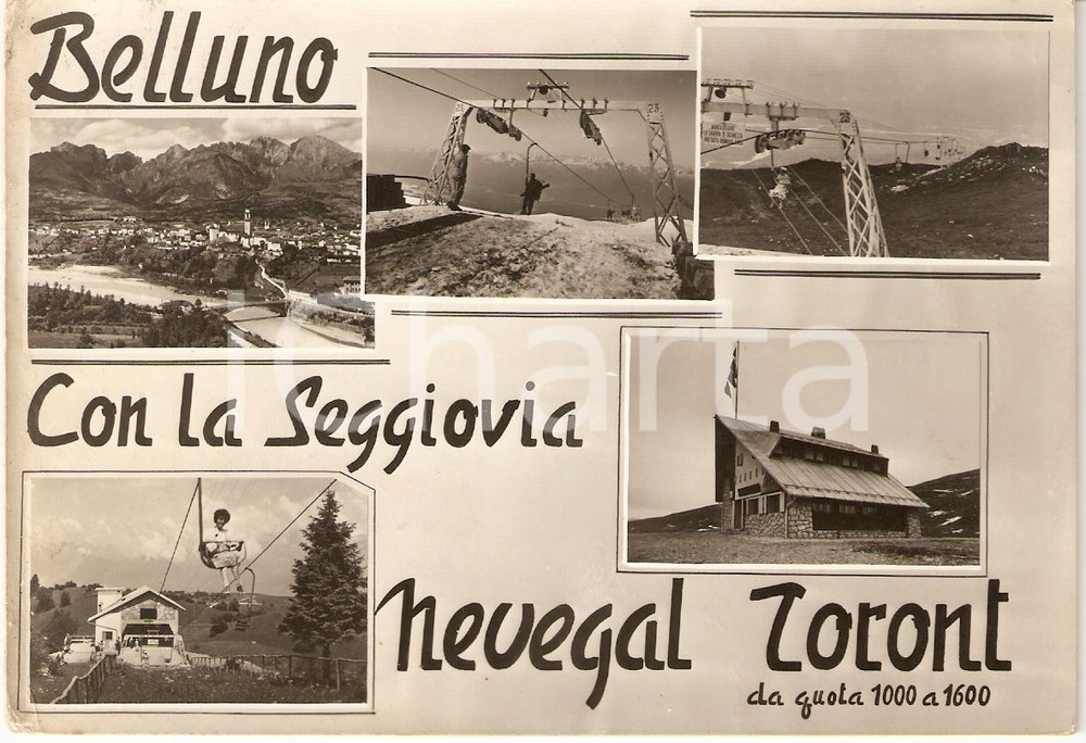 Cartolina originale da collezione 1957 BELLUNO CAI Seggiovia Alpe NEVEGAL Col TORONT Rifugio BRISTOL Cartolina FG 1