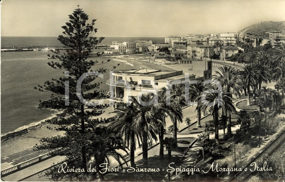 Cartolina originale da collezione 1953 SANREMO (IM) - Riviera dei FIORI Spiagge MORGANA e ITALIA *Cartolina FP VG 1