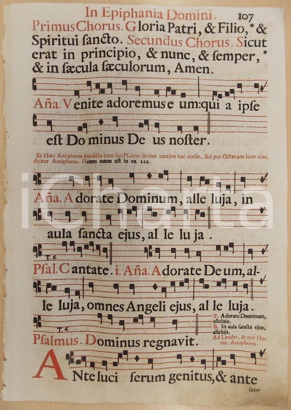 Libro, pubblicazione d epoca 1700 ca ANTIFONARIO ROMANO Pagina canti in rosso nero per  EPIFANIA del SIGNORE 1