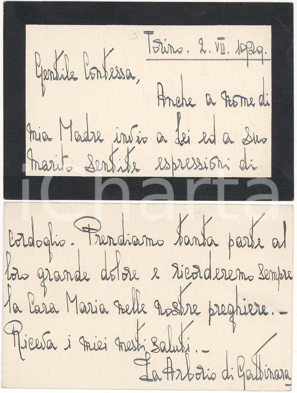 Autografo originale 1929 TORINO Autografo marchesa ARBORIO DI GATTINARA 1