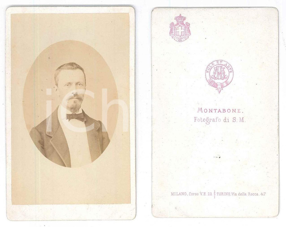 Fotografia d epoca originale 1870 ca TORINO Ritratto di giovane uomo  Busto Foto MONTABONE CDV 1