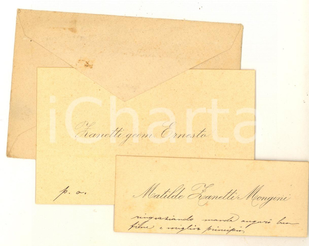 Oggetto da collezione cartaceo 1910 ca CAMERI NO Ernesto ZANETTI e Matilde MONGINI  Biglietti da visita 1