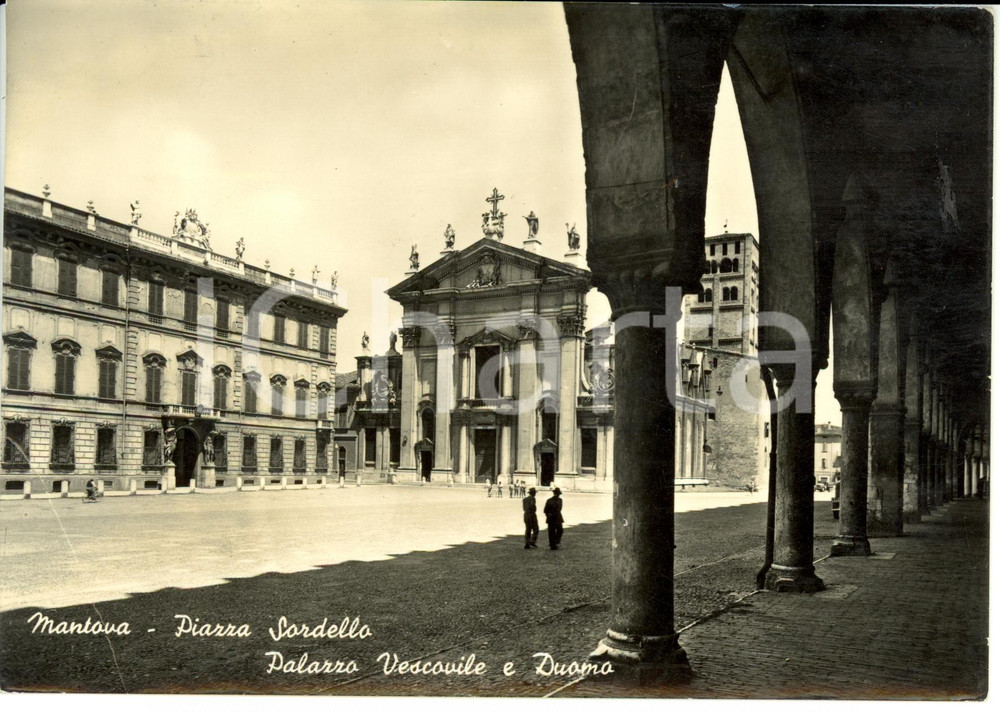 Cartolina originale da collezione 1953 MANTOVA Piazza Sordello, Palazzo Vescovile e Duomo *Cartolina FG VG 1