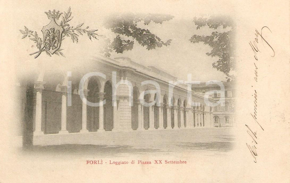 Cartolina originale da collezione 1900 FORLI  Loggiato Piazza XX SETTEMBRE  Stemma della cittÃ  Cartolina FP VG 1