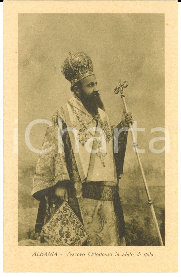 Cartolina originale da collezione 1930 ca COSTUMI ALBANIA Vescovo ortodosso in abito di gala Cartolina FP NV 1