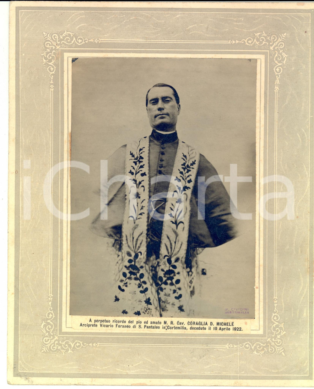 Fotografia d epoca originale 1922 CORTEMILIA CN Ritratto don Michele CORAGLIA arciprete SAN PANTALEO 1