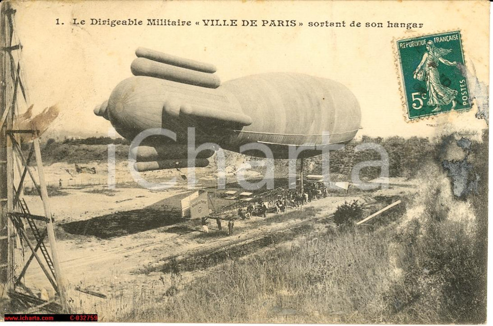 Cartolina originale da collezione 1911 Dirigeable militaire Ville de Paris FP VG 1