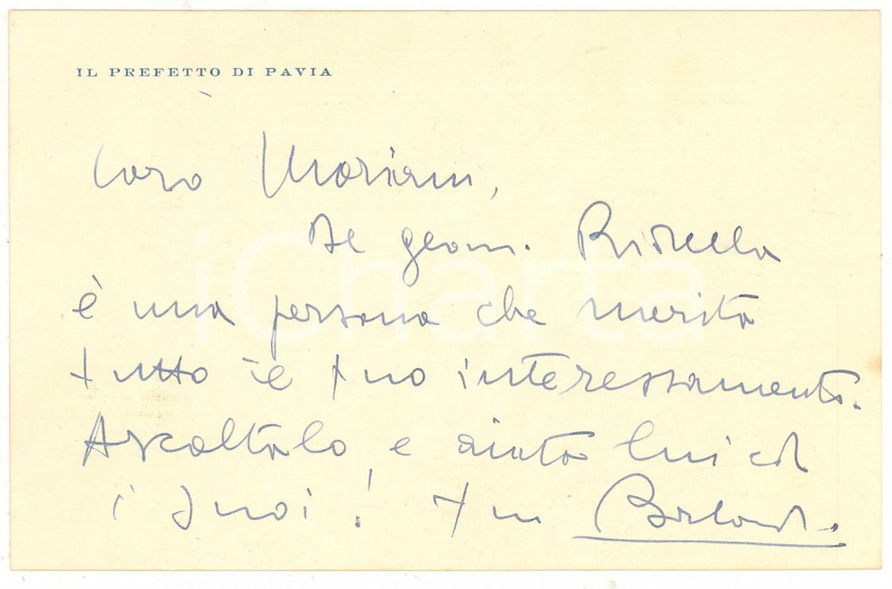 Autografo originale 1945 PAVIA Prof. Francesco BORLANDI raccomandazione manoscritta Autografo 1