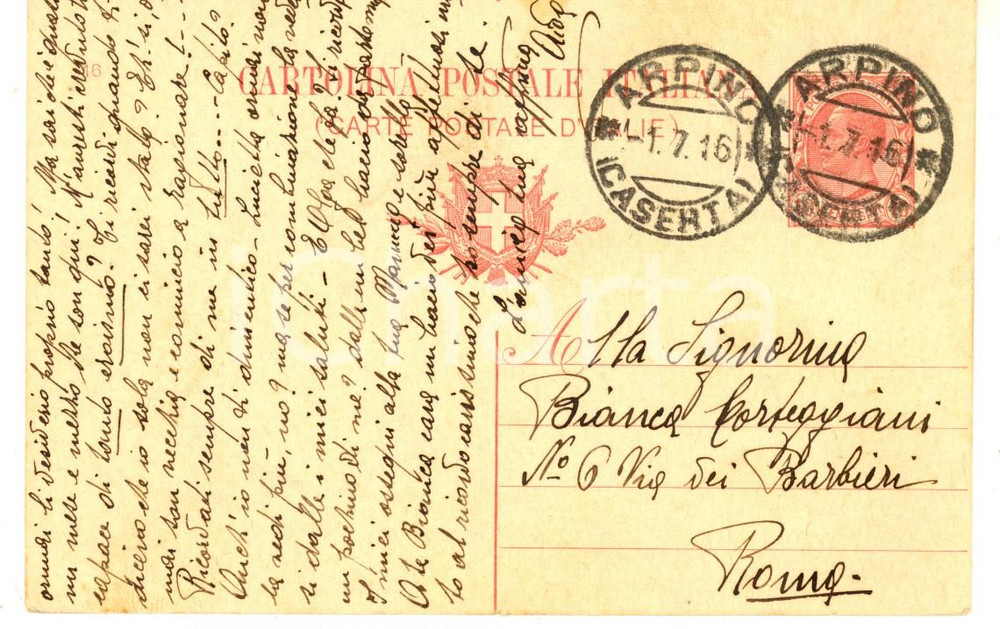 Autografo originale 1916 ARPINO (FR) Cartolina alla pittrice Bianca CORTEGGIANI dall'amica Aida *FP 1