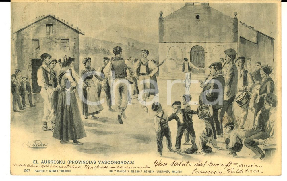 Cartolina originale da collezione 1901 Provincias VASCONGADAS El aurresku  Danza Cartolina COSTUME FP VG 1