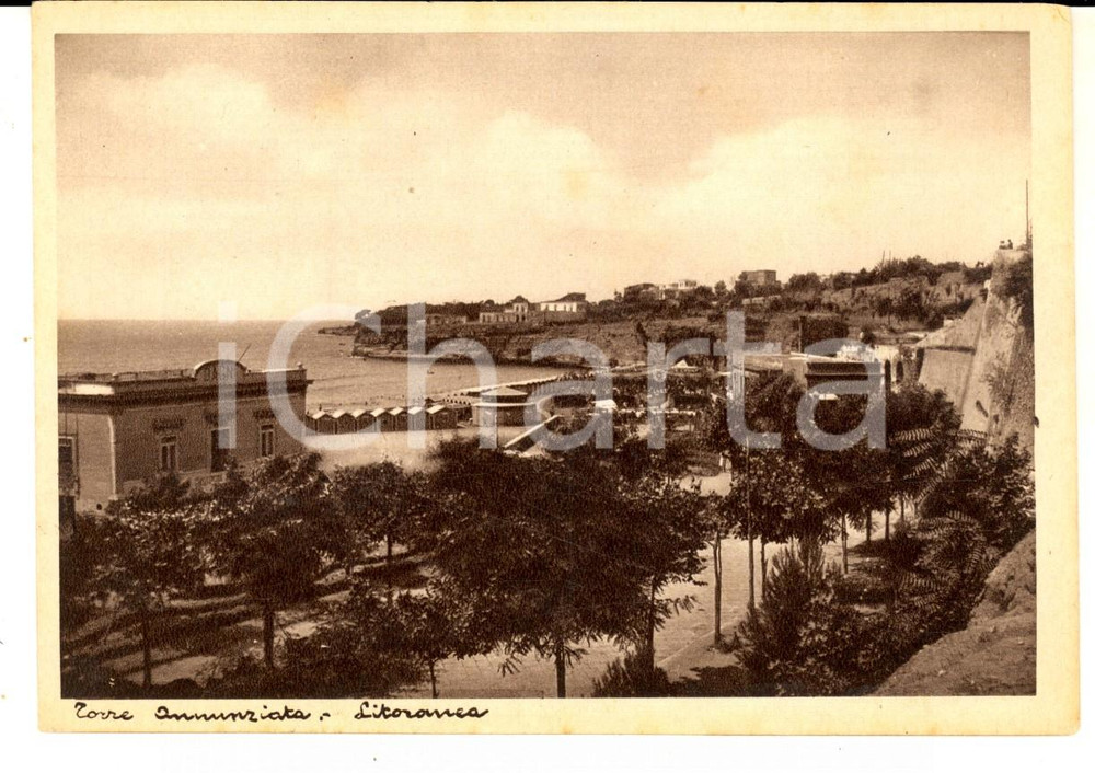 Cartolina originale da collezione 1940 ca TORRE ANNUNZIATA (NA) Veduta della Litoranea con bagni *Cartolina FG VG 1