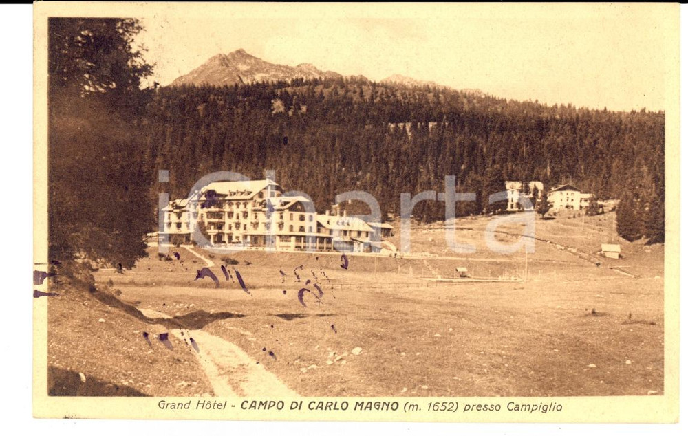 Cartolina originale da collezione 1927 MADONNA DI CAMPIGLIO TN Grand Hotel Passo Campo CARLO MAGNO FP VG 1