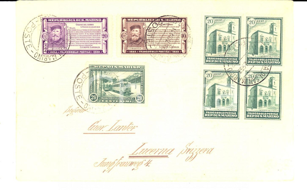 Cartolina originale da collezione 1933 STORIA POSTALE SAN MARINO Busta serie GARIBALDI  Ferrovia  Posta 1