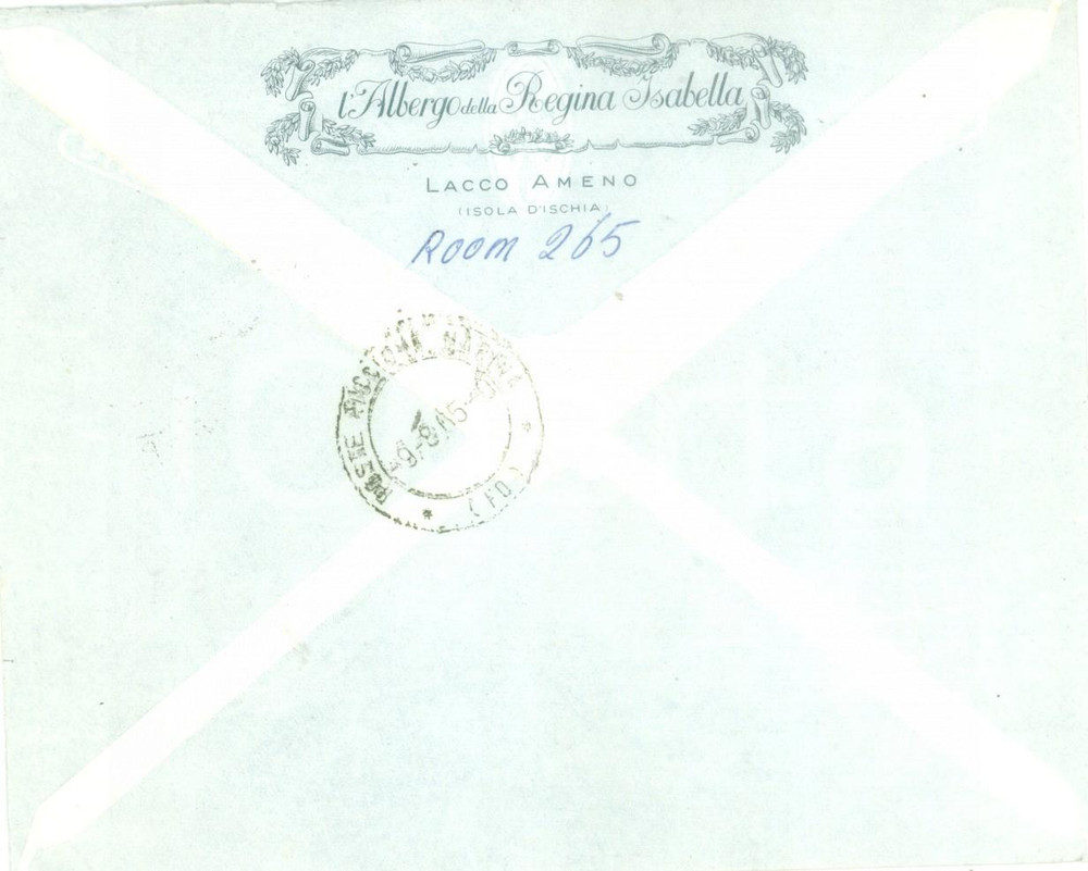 Materiale pubblicitario d’epoca 1965 LACCO AMENO NA STORIA POSTALE Albergo Regina Isabella Busta pubblicitaria 1