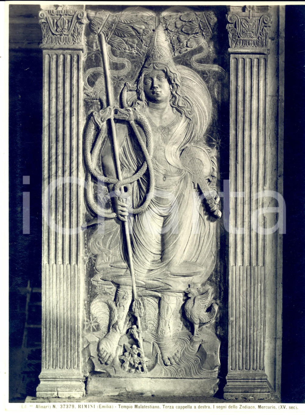 Fotografia d'epoca originale 1930 ca RIMINI Tempio MALATESTIANO Segni dello Zodiaco - Mercurio *Foto ALINARI 1