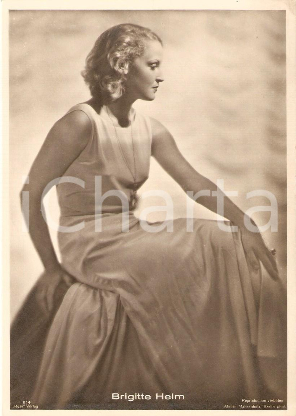 Cartolina originale da collezione 1940 ca CINEMA Attrice Brigitte HELM Ritratto di profilo *Cartolina FG NV 1