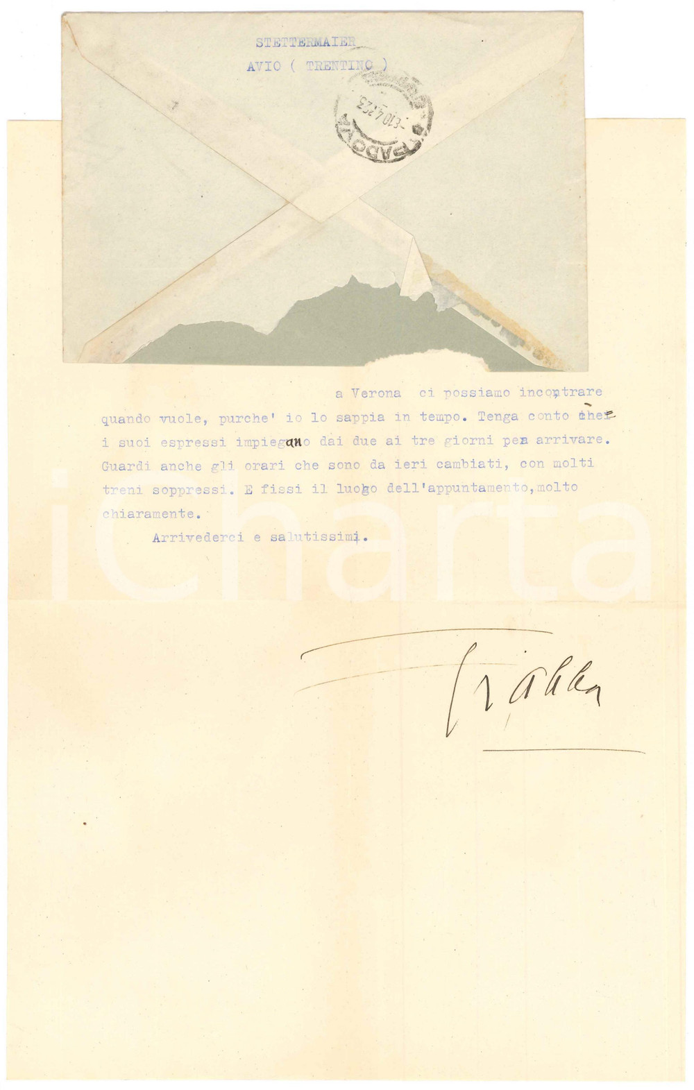 Autografo originale 1943 AVIO TN Soprano Gianna PEDERZINI  Appuntamento con un amico AUTOGRAFO 1