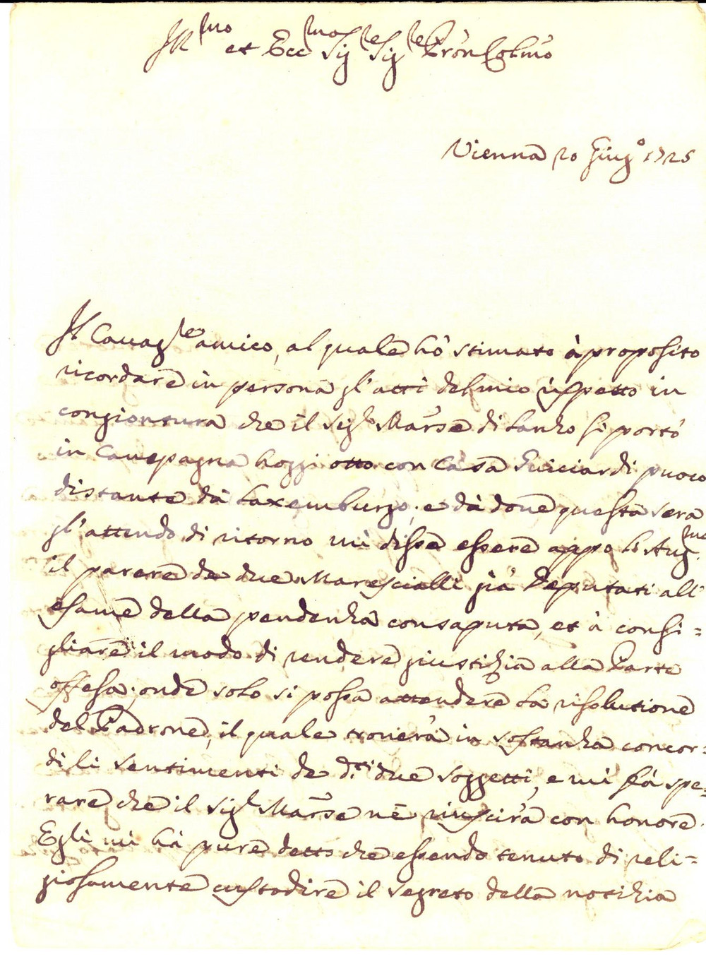 Manoscritto, lettera originale 1725 VIENNA Imperatore Carlo VI giubila per la pace con la Spagna *Lettera 1