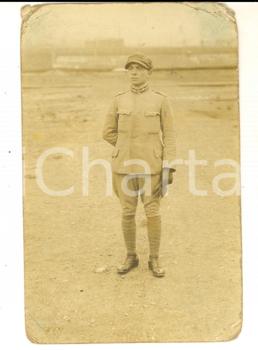 Fotografia d epoca originale 1915 ca WW1 GERMANIA Soldato con i guanti ChlobromPostkarte Danubius G.W.L 1