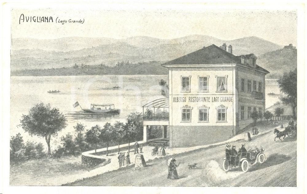 Cartolina originale da collezione 1900 ca AVIGLIANA TO Veduta sul lago Grande ALLAIS GIOVANNI & FIGLIO ANIMATA 1