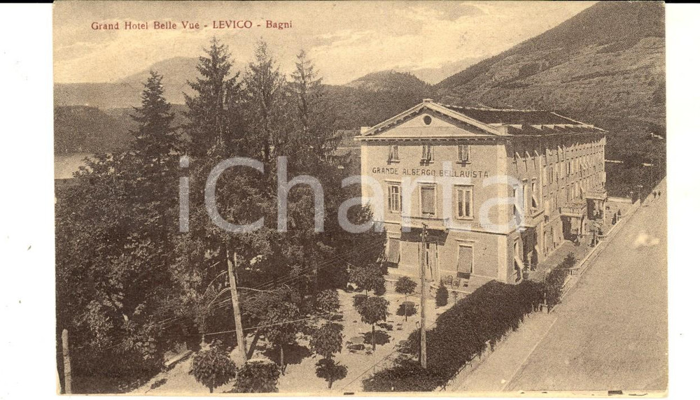 Cartolina originale da collezione 1937 LEVICO TERME TN Grand Hotel BELLEVUE  Bagni Cartolina ILLUSTRATA FP VG 1