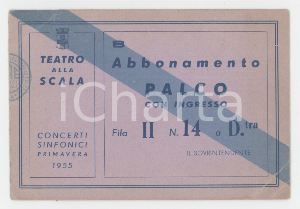 1955 MILANO Teatro alla Scala - Abbonamento palco per concerti sinfonici