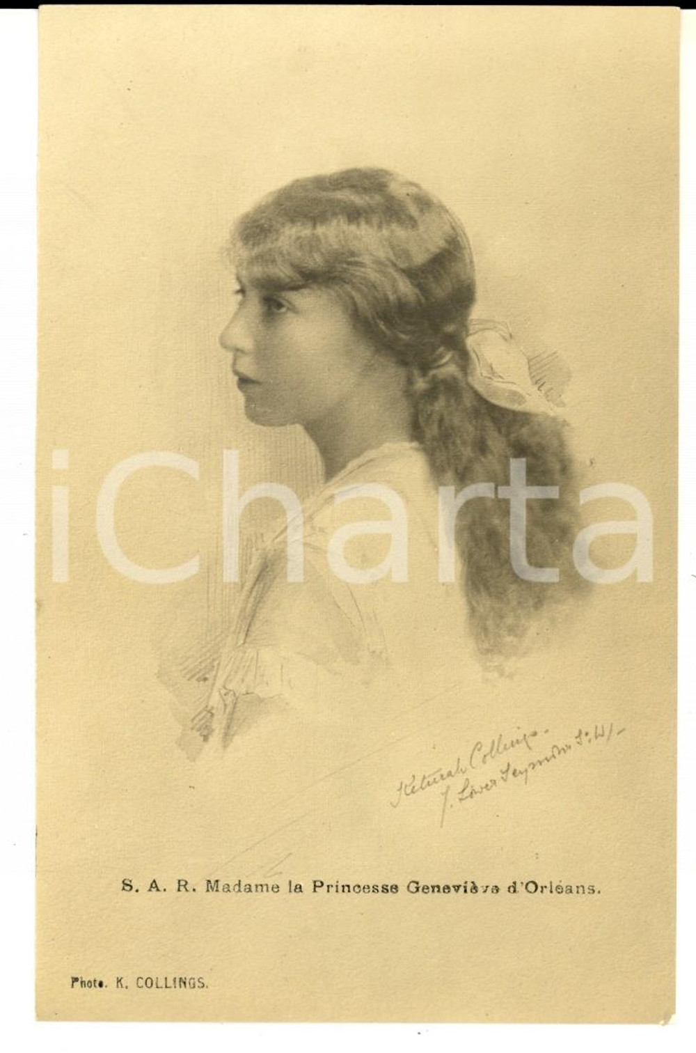 Cartolina originale da collezione 1920 S.A.R. Portrait princesse GeneviÃ¨ve d'ORLEANS *Carte postale TAFONIER 1