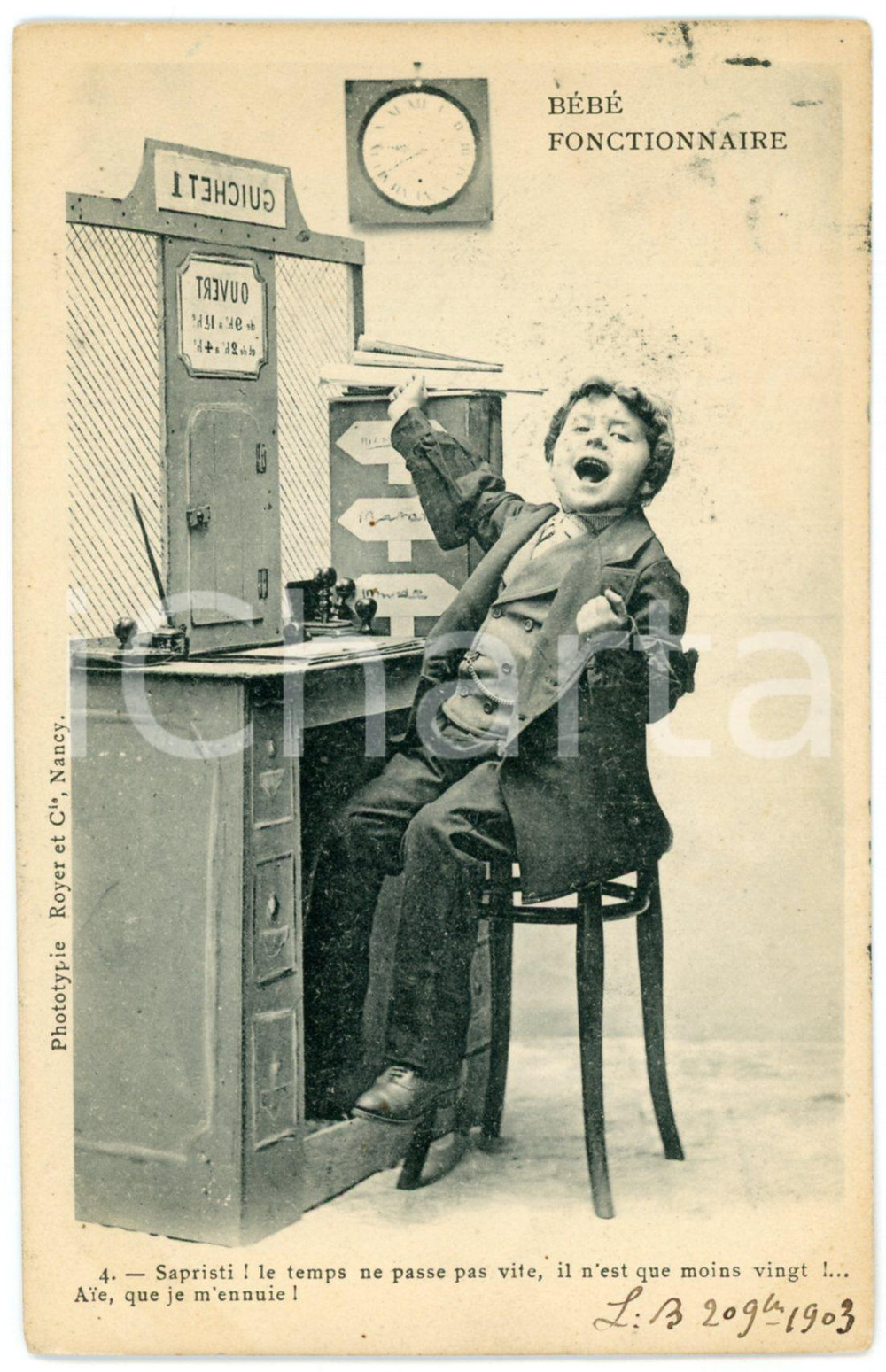 1903 FRANCE HUMOUR ENFANTS Bébé fonctionnaire - Sapristi! *Postcard  Cartolina postale d'epoca, viaggiata. FAIR/discreto piccola impressione di inchiostro al verso; lievi macchie Formato: 9x14 cm originale e autentica 1