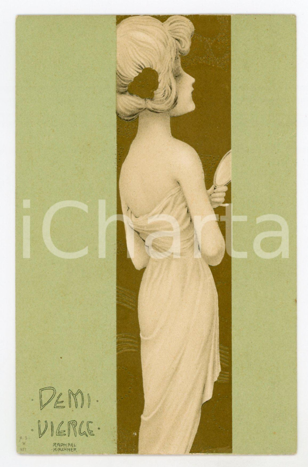 1900 ca ART NOUVEAU Raphael KIRCHNER - Demi Vierge - Postcard gold highlights  Cartolina postale d'epoca, opera dell'artista e illustratore Raphael Kirchner, non viaggiata.CONDIZIONI: GFORMATO: FP    originale e autentica 1